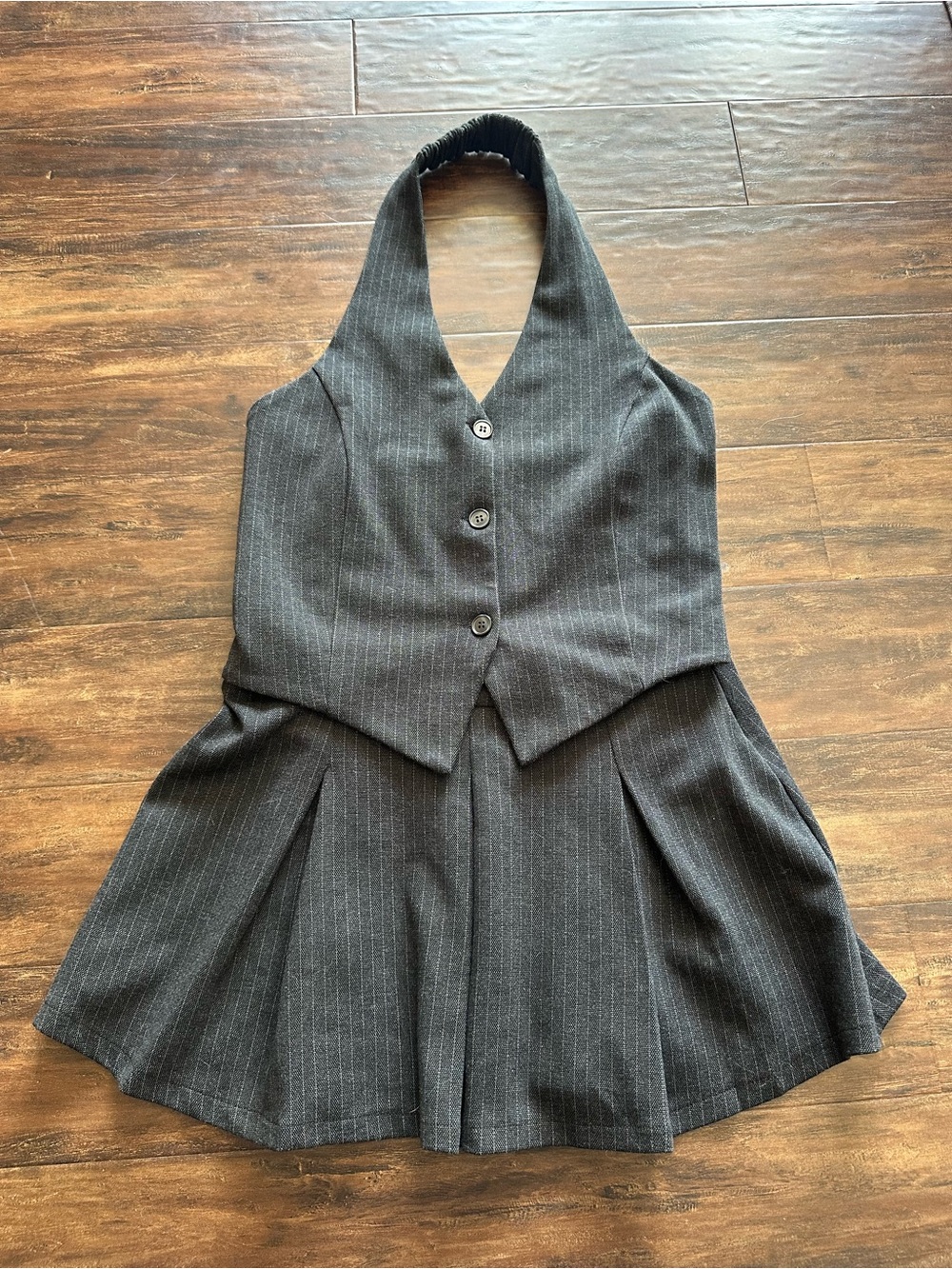 Zara Gray Pinstripe Halter Vest Dress